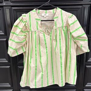 Entro Green and Cream Striped Blouse